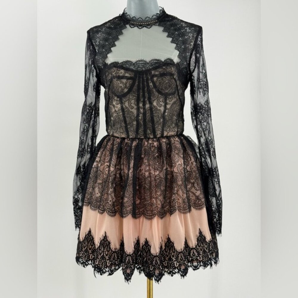 🆕 BRONX & BANCO 🧿 NWOT Daphne Illusion Lace Long Sleeve Mini Dress, Sz M US 6 - Picture 10 of 13
